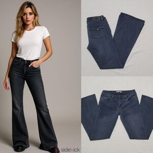 Vintage 90s BCBGeneration Stretchy Faded Black Mid Rise Extra Flared Jeans 29